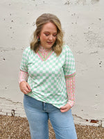 Mint Green Checkered V-Neck
