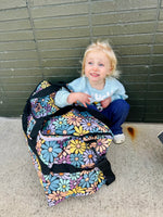 Black Daisy Floral Canvas Duffle Bag