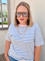 Stripe Contrast Crew Neck Drop Shoulder Tee