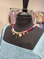 Pink Beaded Charm Necklace