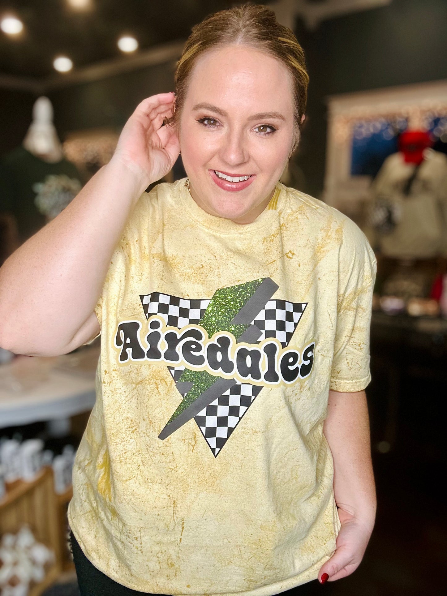 Lightning Bolt Checkered School Spirit Tee (Customizable!)