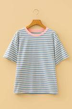 Stripe Contrast Crew Neck Drop Shoulder Tee
