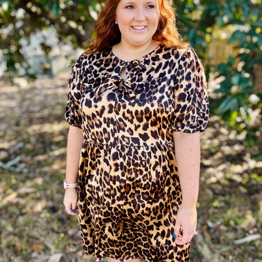 Hanna Brown Leopard Satin Dress