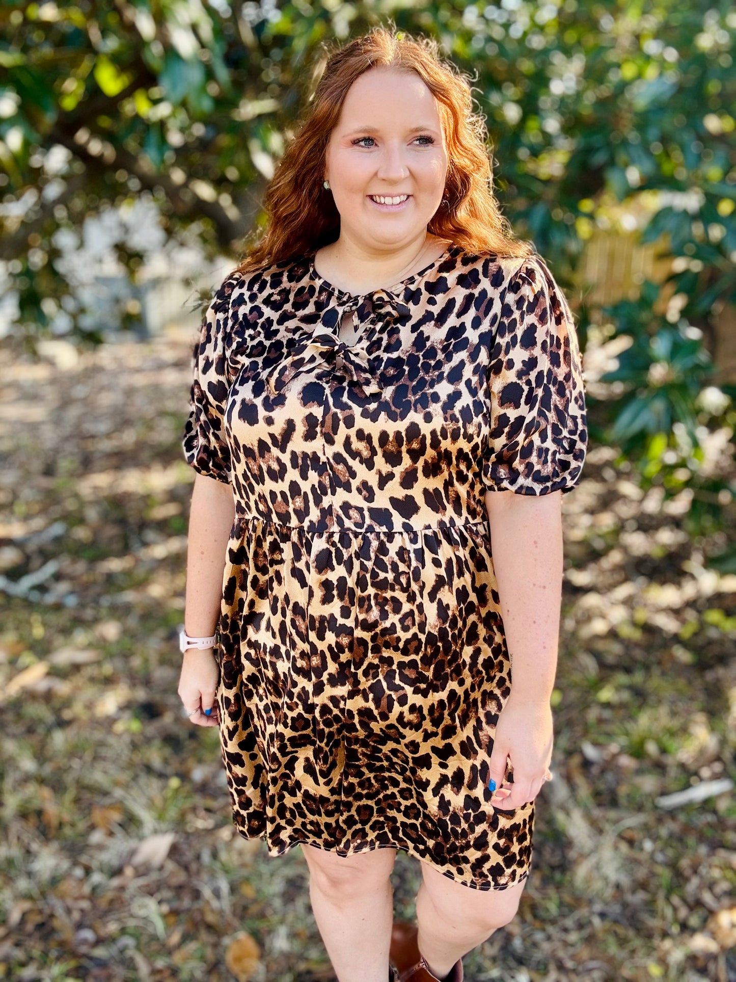 Hanna Brown Leopard Satin Dress