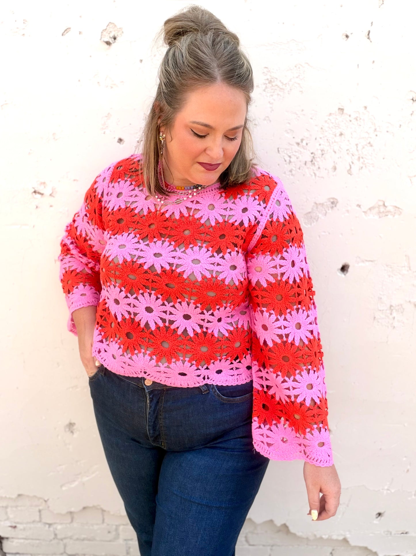 Flower Crochet Knit Top
