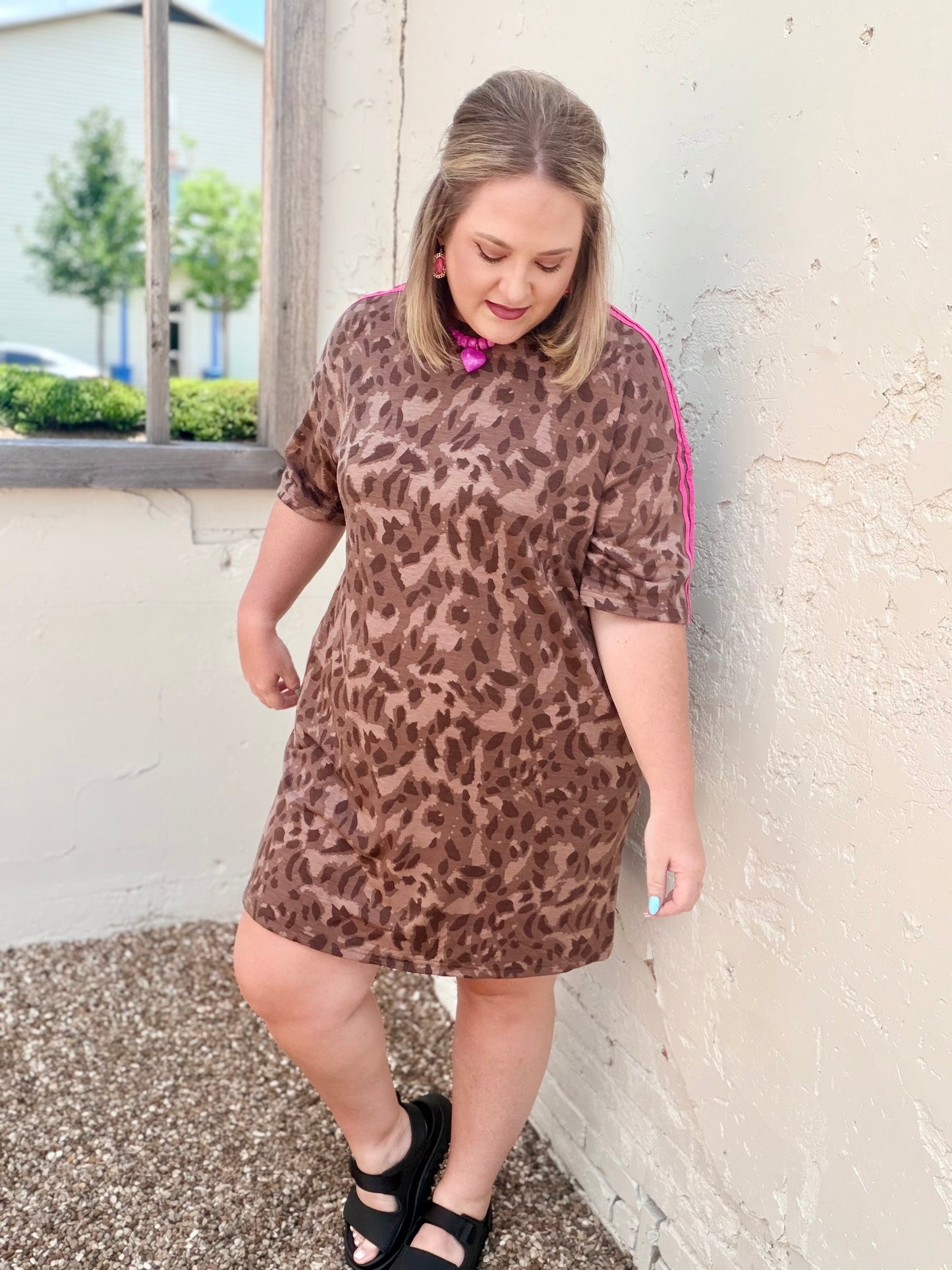 Leopard Contrast Stripe Mini T-Shirt Dress