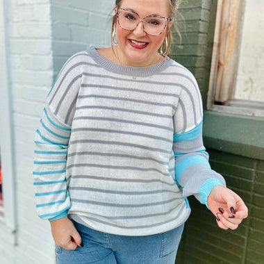 **DOORBUSTER** Braley Striped Blue Sweater