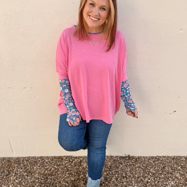Anna Oversized Spring Tunic Top In Pink