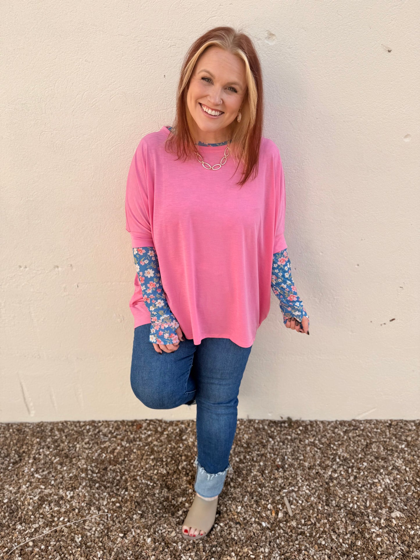Anna Oversized Spring Tunic Top In Pink