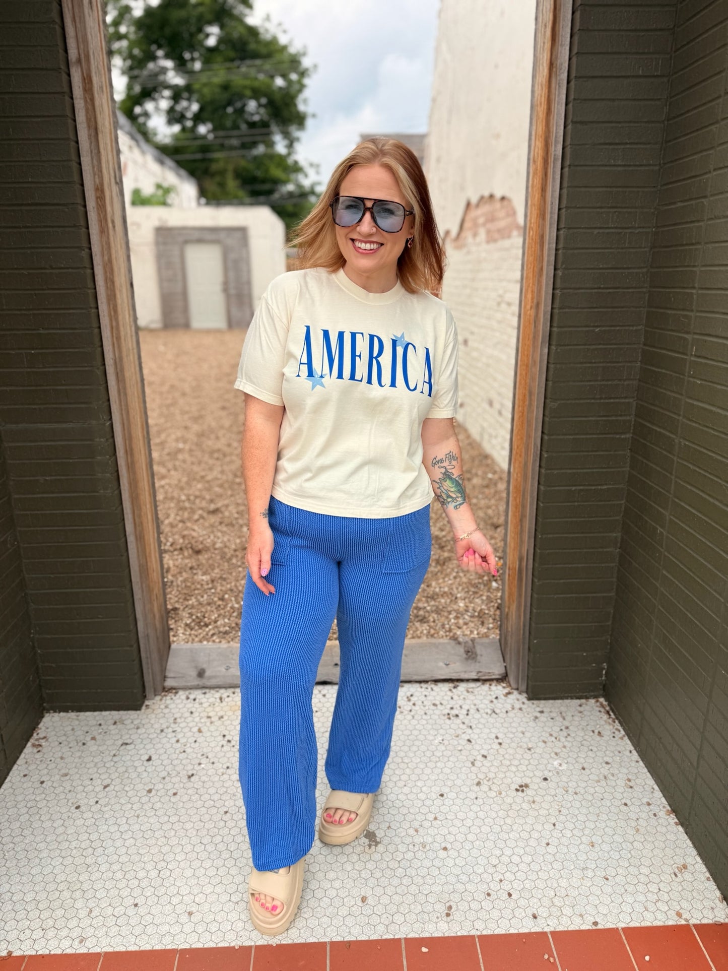 Emily Blue Ribbed Pants