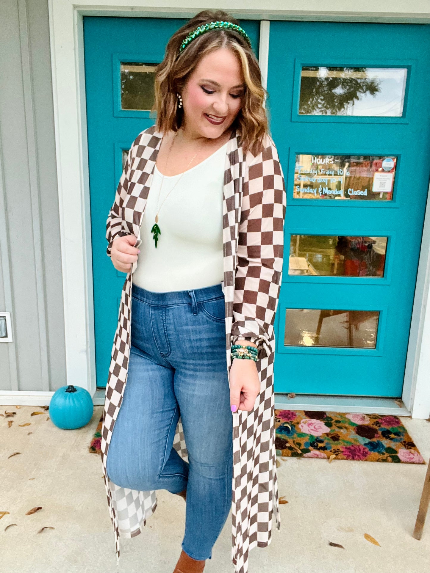 Brittney Checkered Mesh Kimono