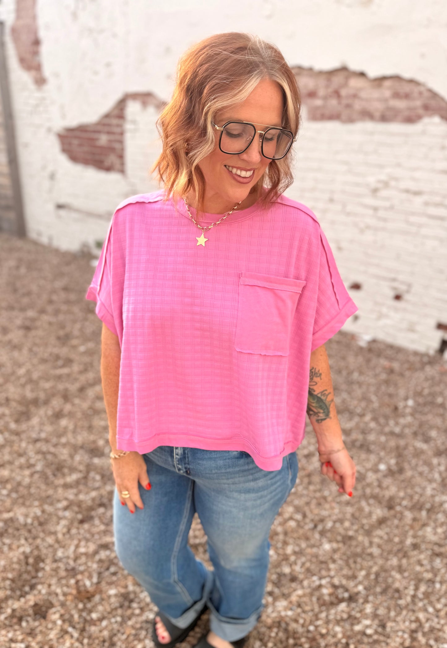 Nicole Textured Pink Top