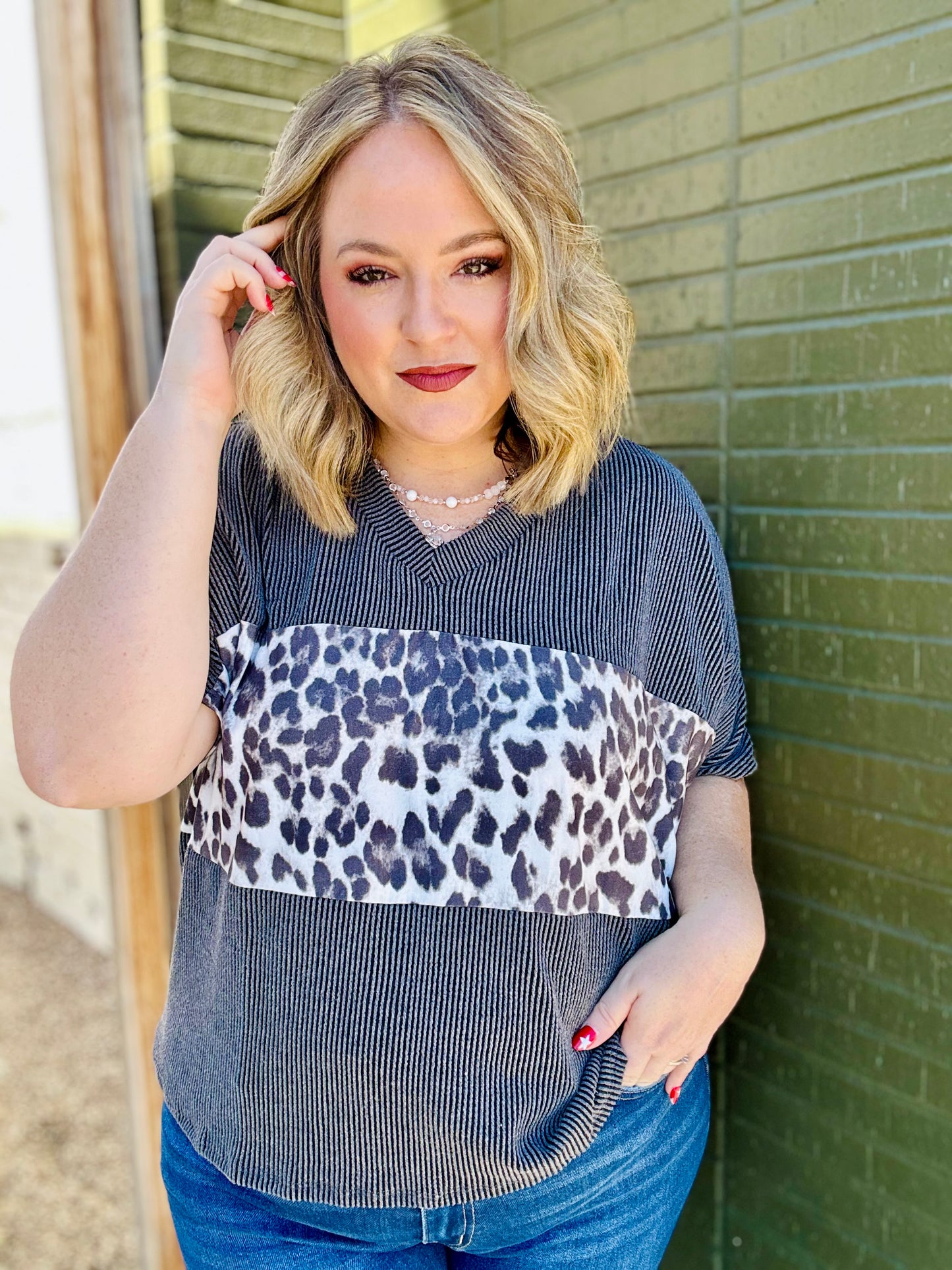 Sherry Ribbed Leopard Top