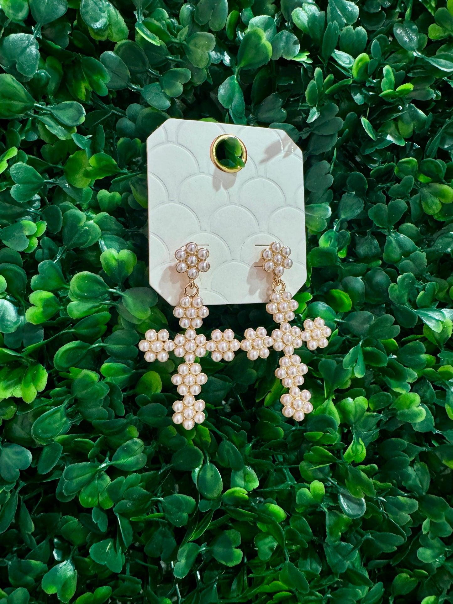 Pearl Studded Cross Earrings