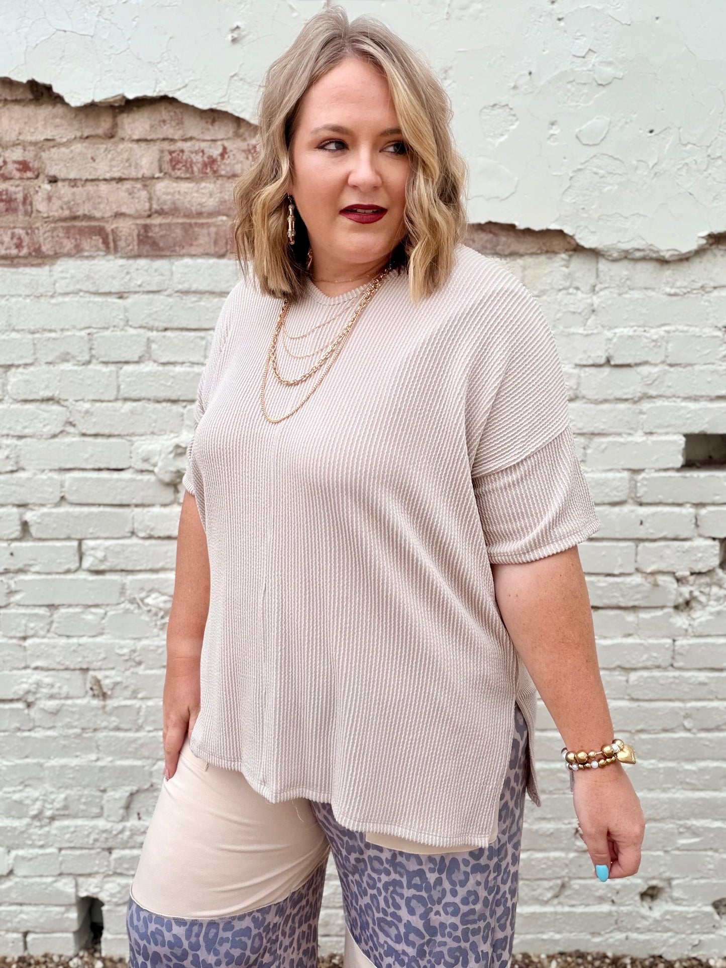 Sabra Ribbed Top in Sand
