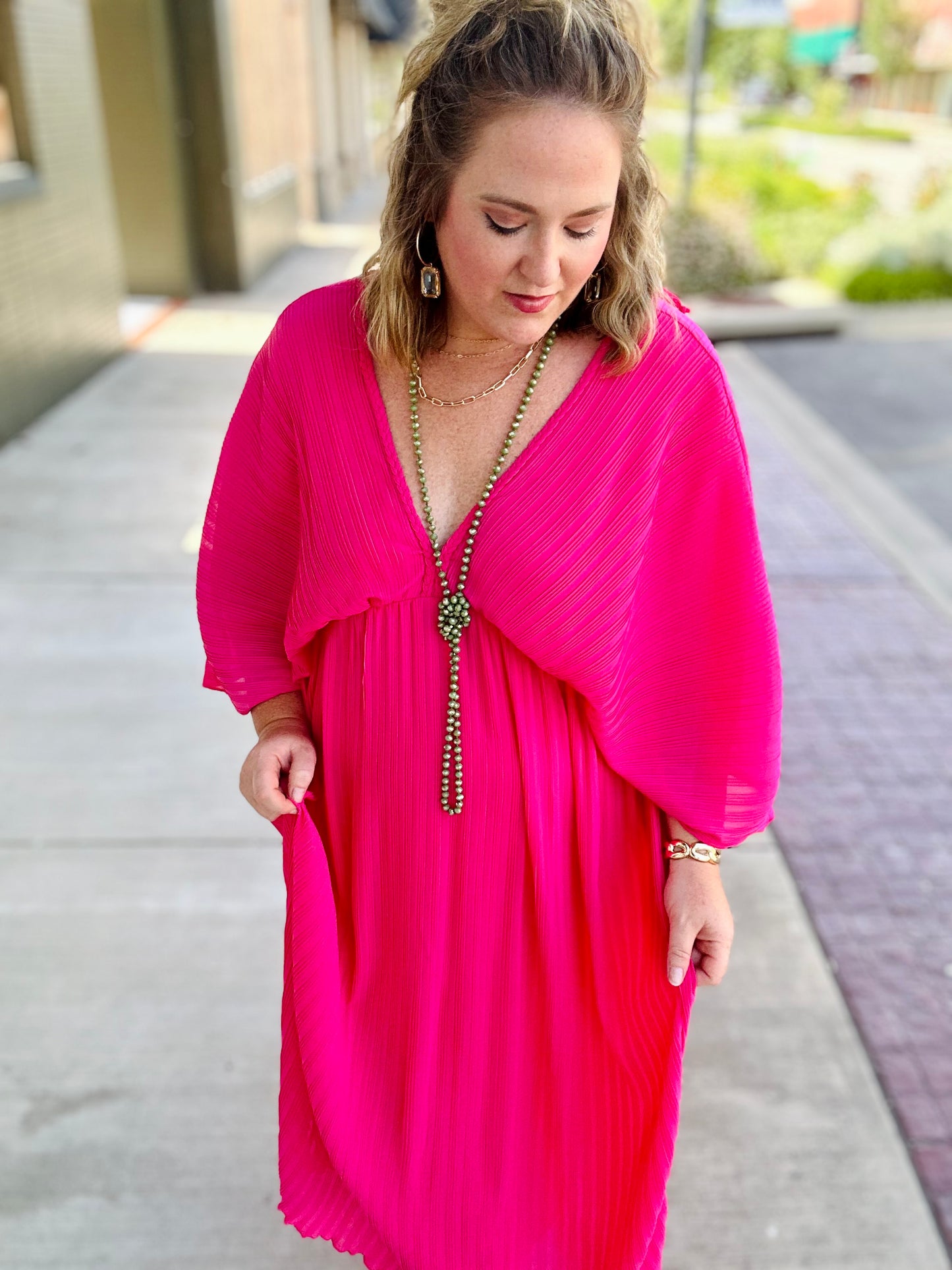 Ashlynn Pink Pleated Dress