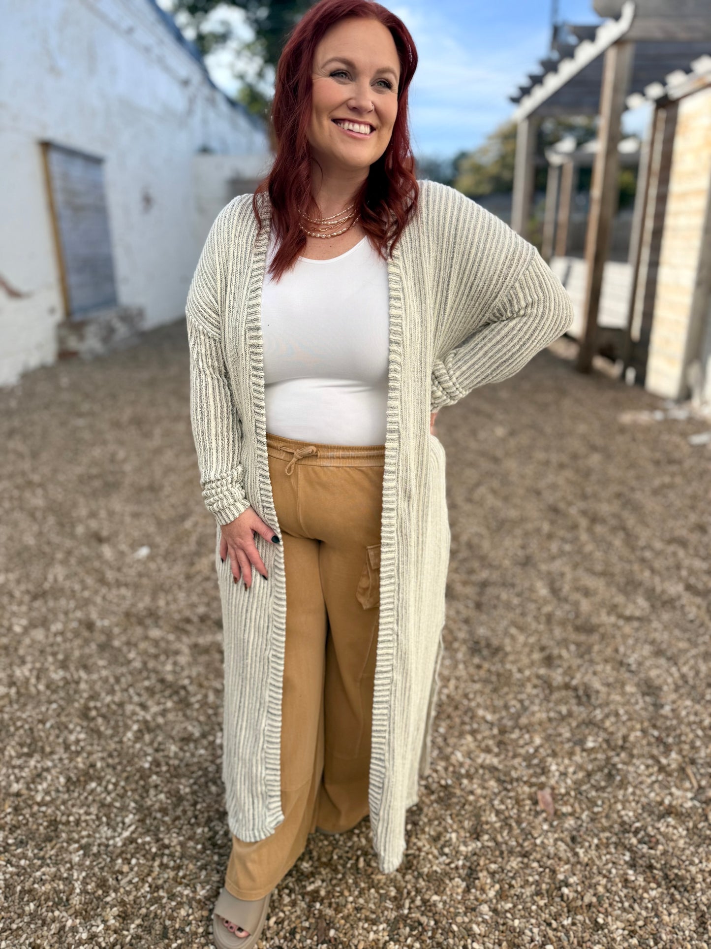 Martha Striped Loose Knit Duster