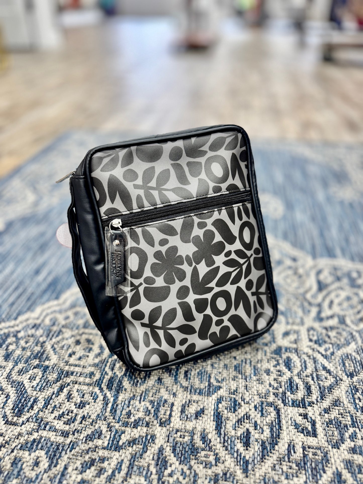 Black Floral Leather Bible Cover