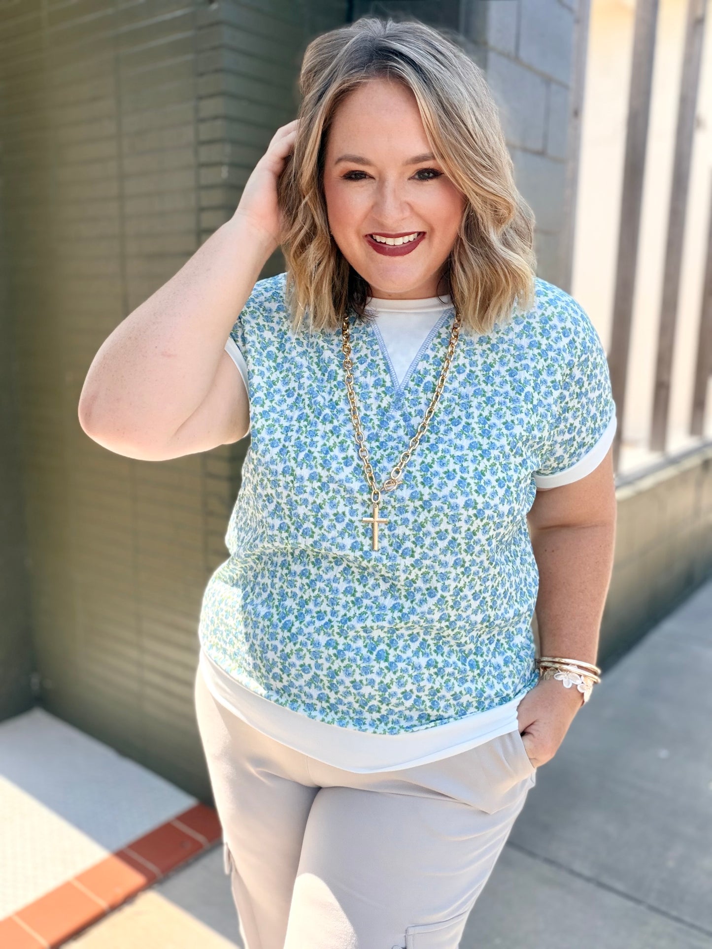 Floral Rolled Short Sleeve Top