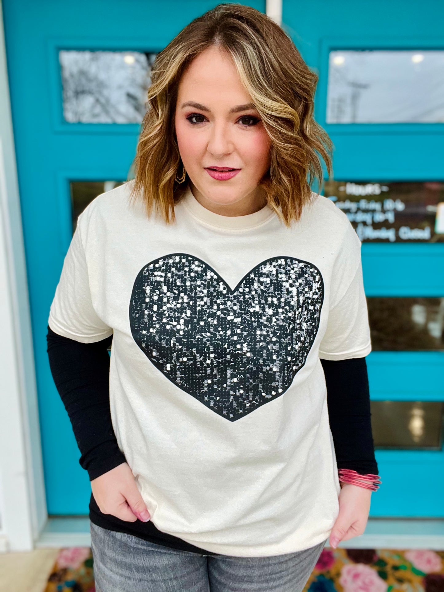 Faux Sequin Heart Tee on Comfort Colors