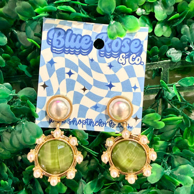 Pearl Post Earrings in Olive