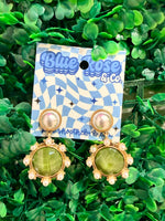 Pearl Post Earrings in Olive