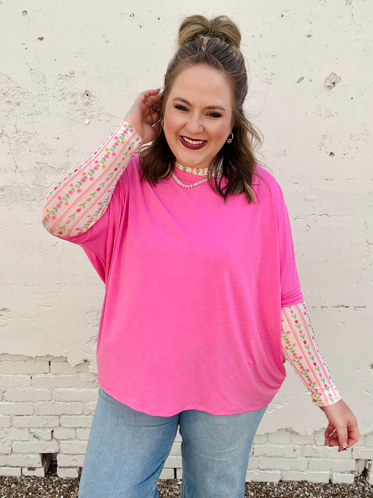 Anna Oversized Spring Tunic Top In Pink (RESTOCK!)