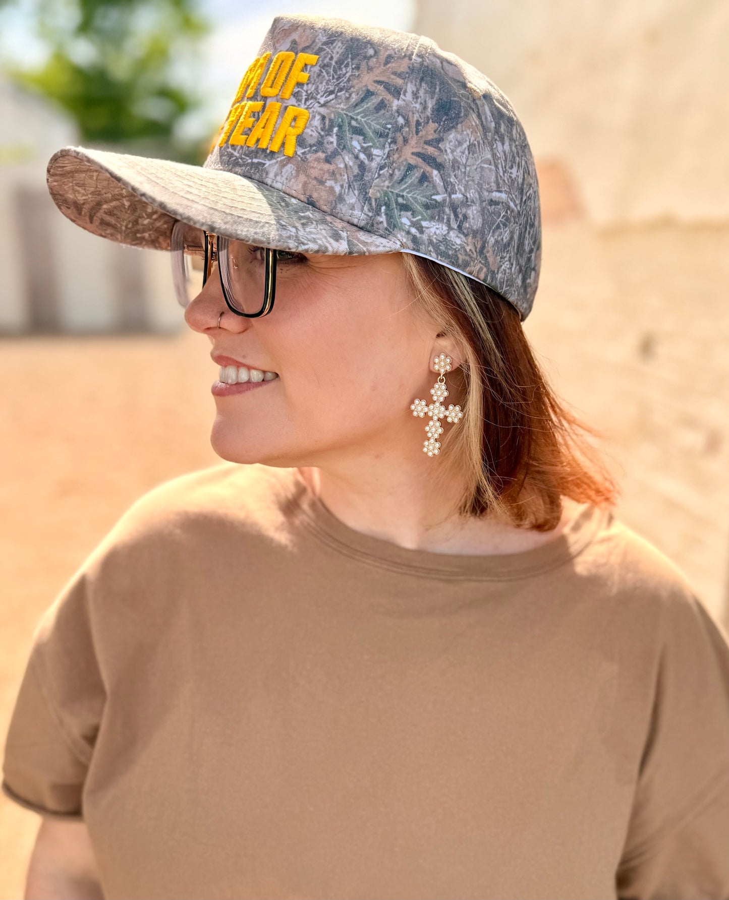 Pearl Studded Cross Earrings