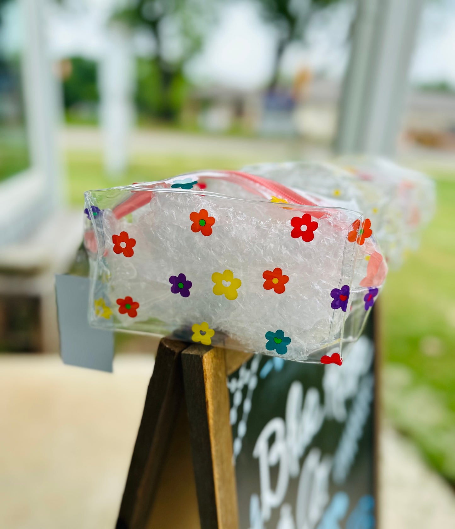 Clear Flower Print Makeup Pouch