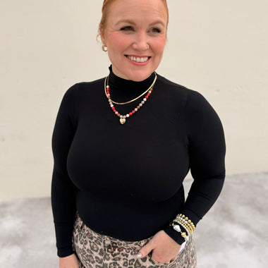 Seamless Mock Neck Long Sleeve- Black one size