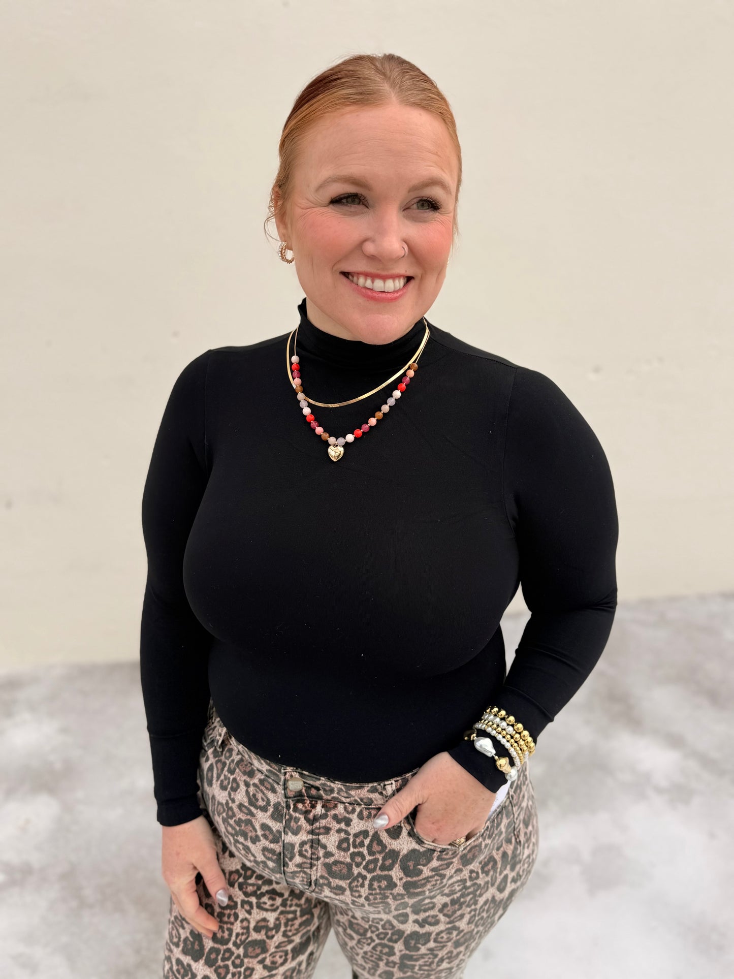 Seamless Mock Neck Long Sleeve- Black one size