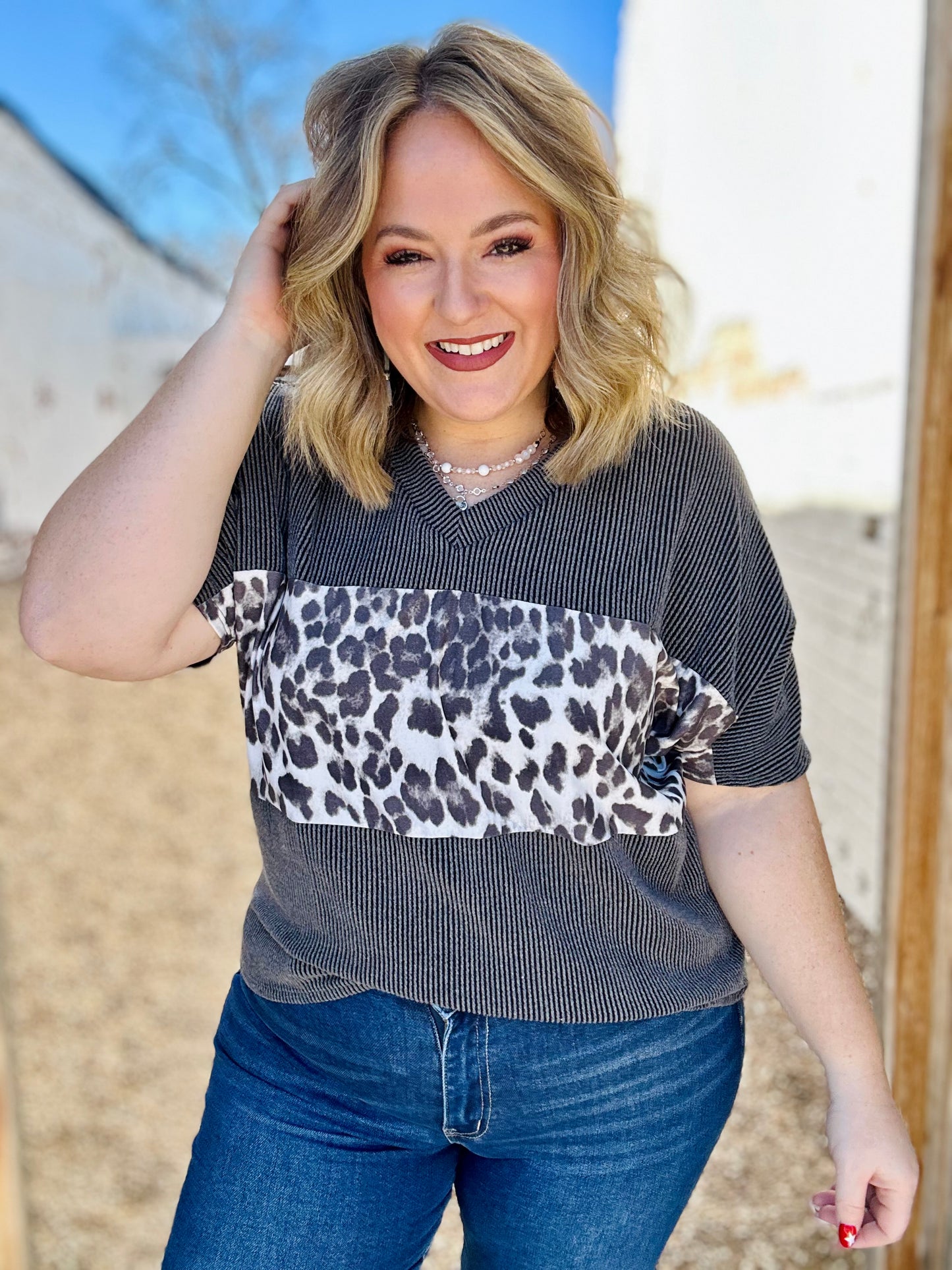 Sherry Ribbed Leopard Top
