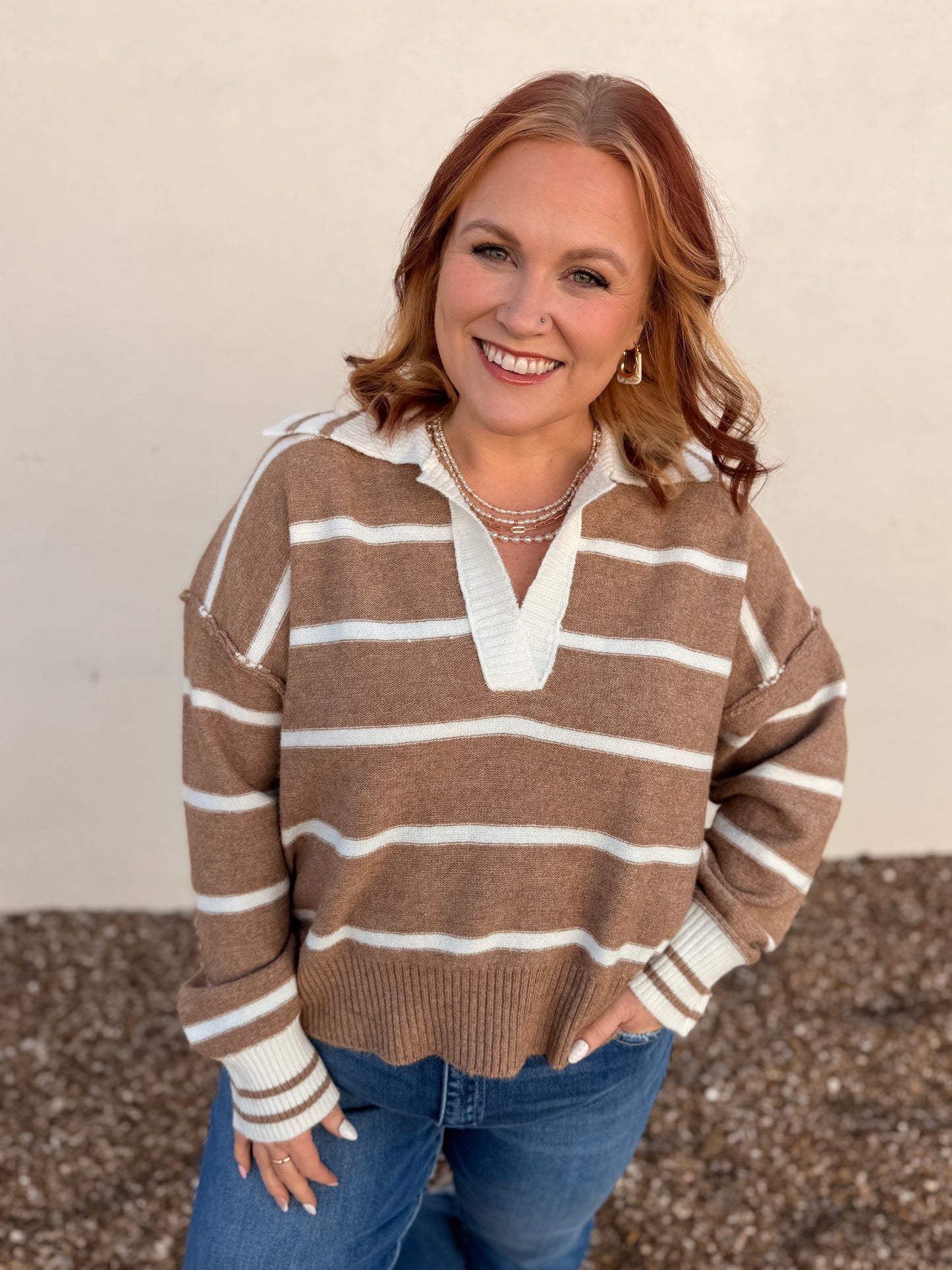 Ainsley Taupe Striped Top
