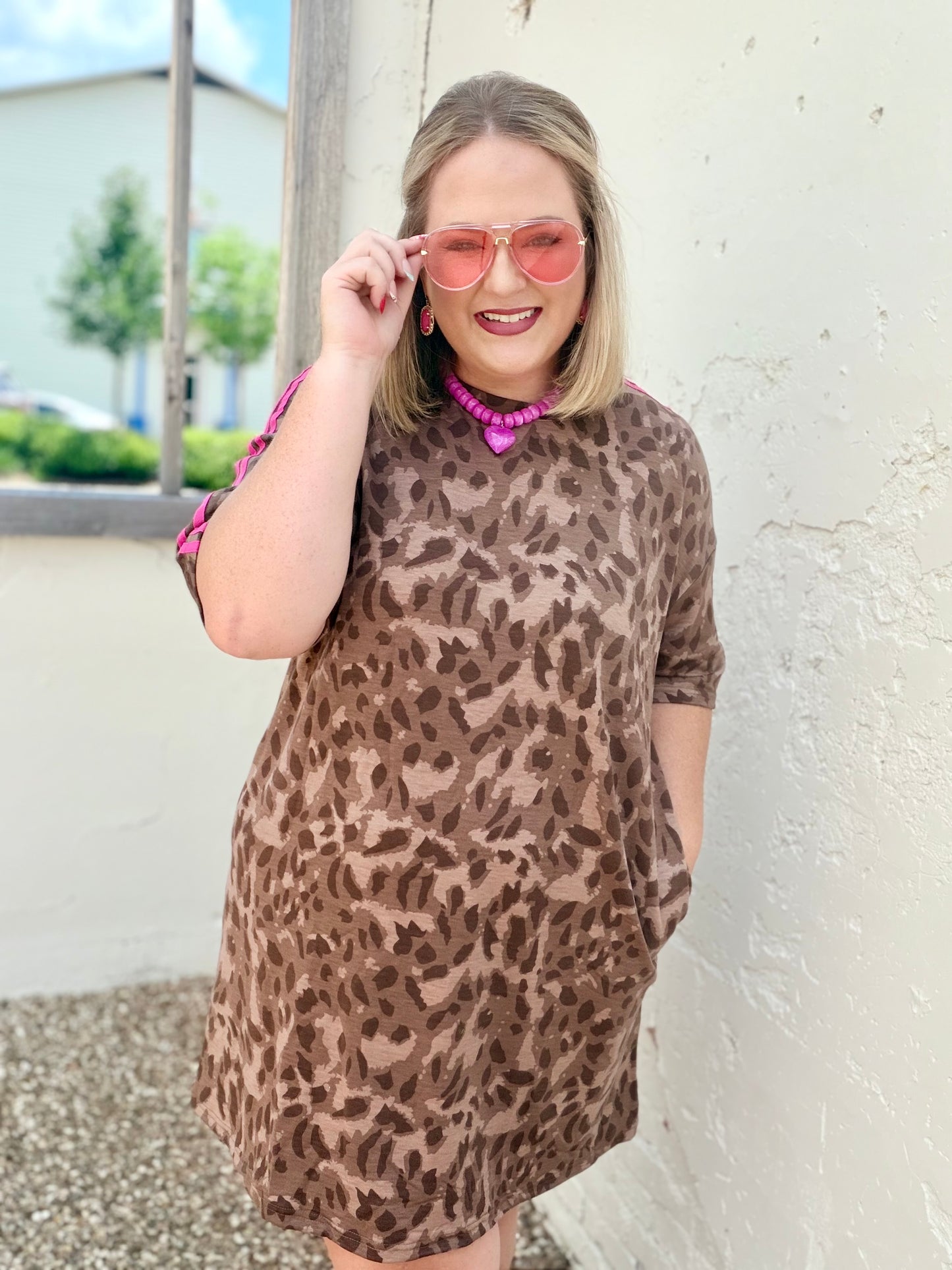 Leopard Contrast Stripe Mini T-Shirt Dress