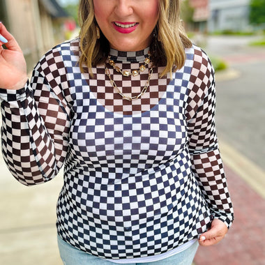 Black Checkered Mesh Top