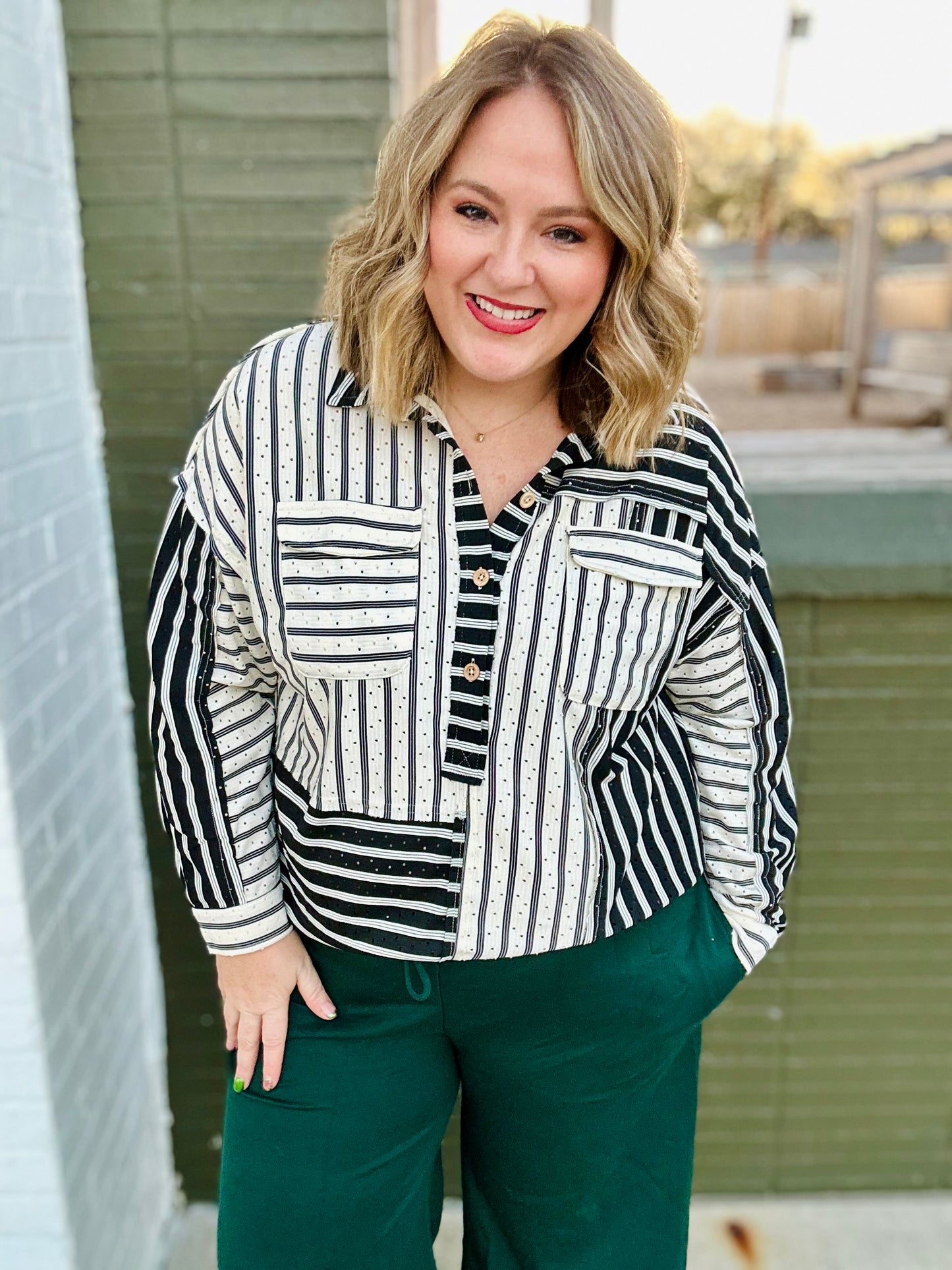 Stacy Striped Collared Top