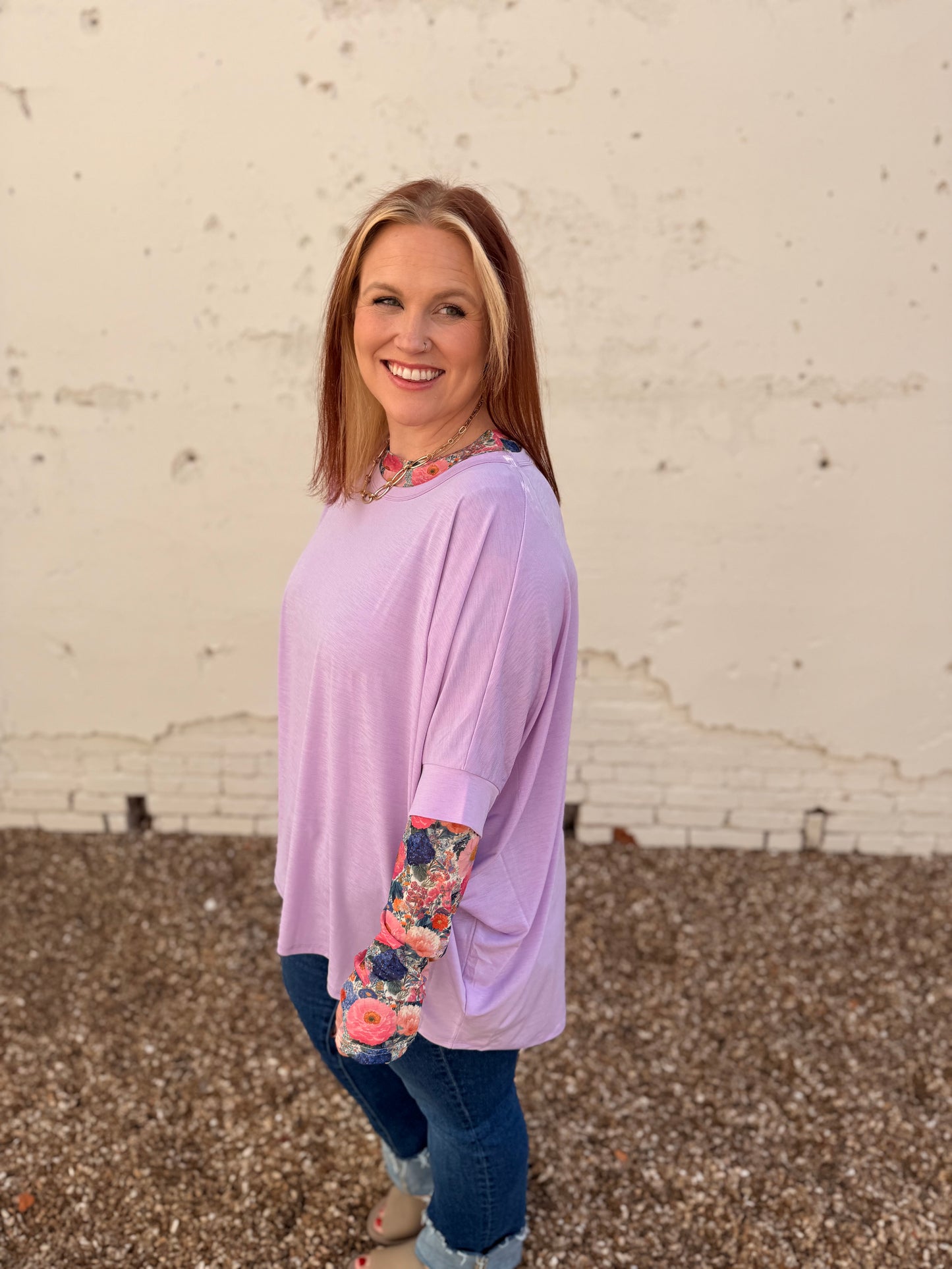 Anna Oversized Spring Tunic Top In Purple