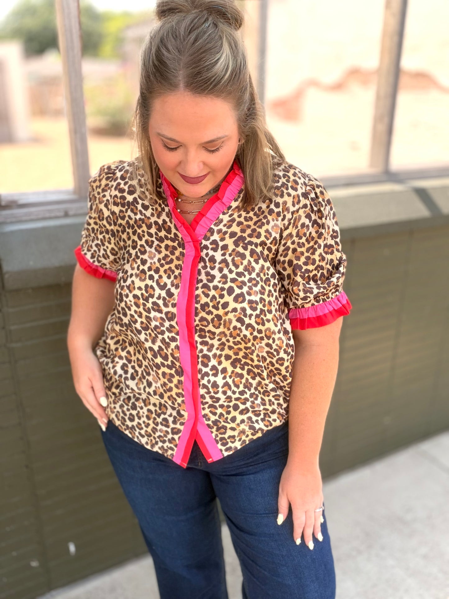 Deidre Animal Print Button Up Top