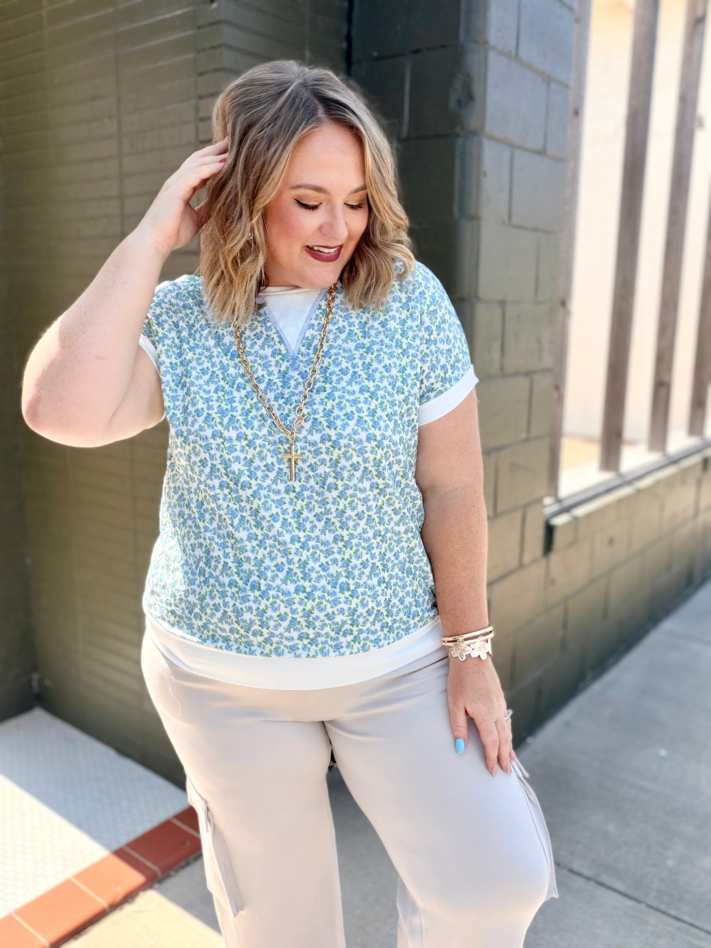 Floral Rolled Short Sleeve Top