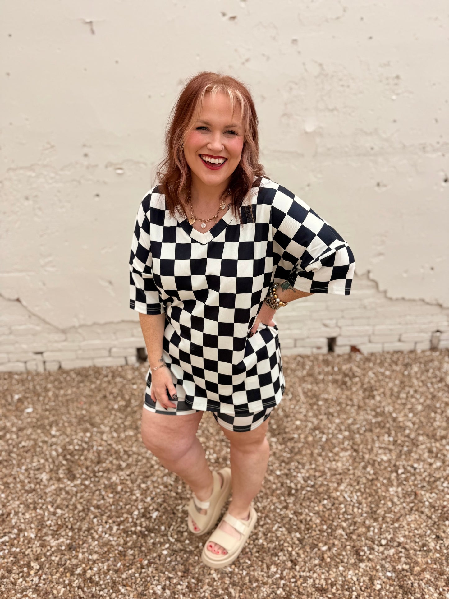 Maci Oversized Checkered V-Neck Top