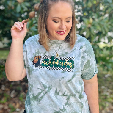 School Spirit Checkered Script on Tie Dye (Customizable)