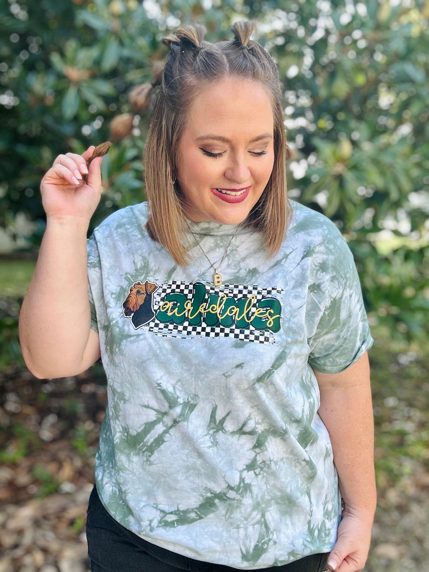 School Spirit Checkered Script on Tie Dye (Customizable)