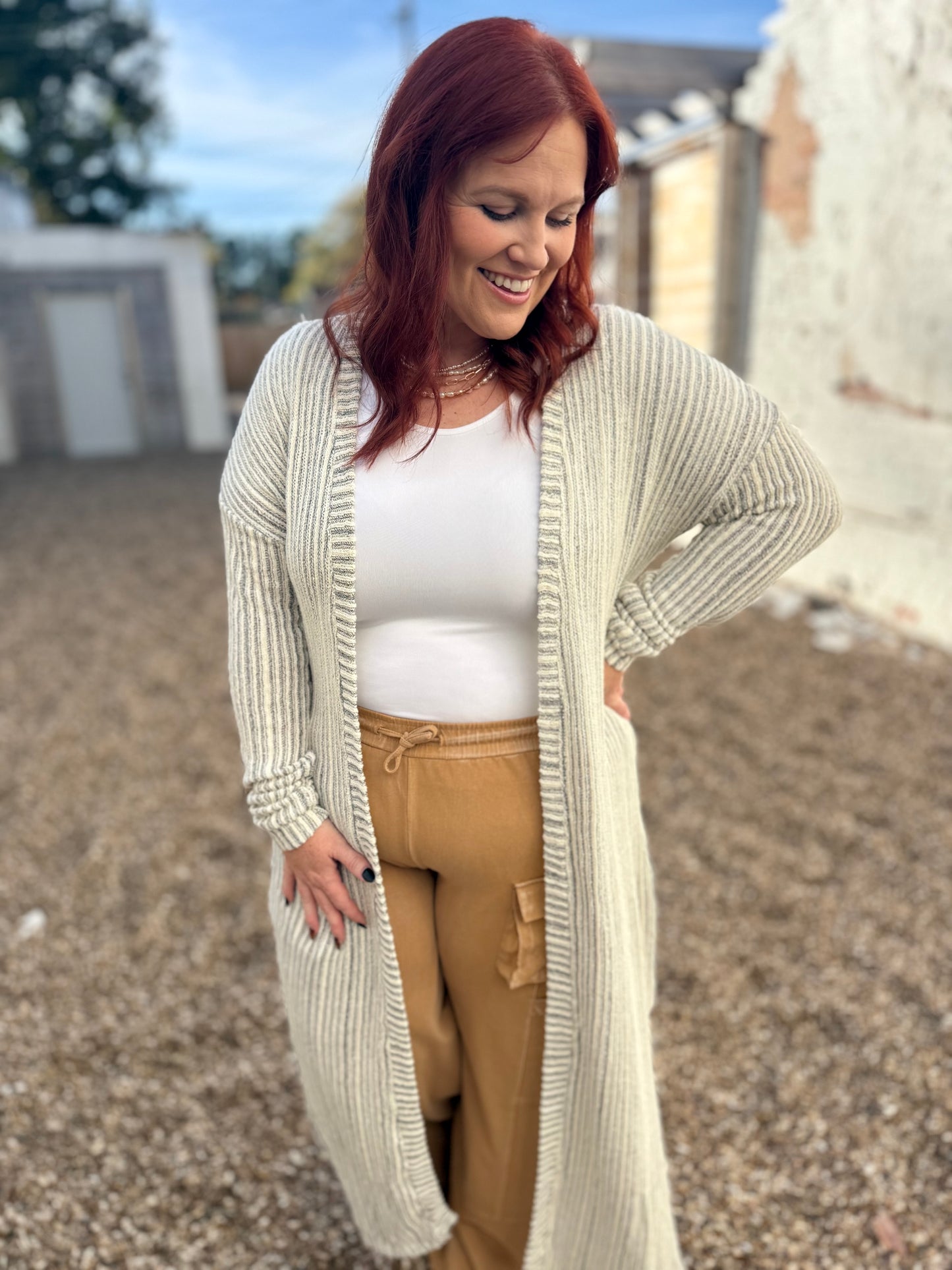 Martha Striped Loose Knit Duster