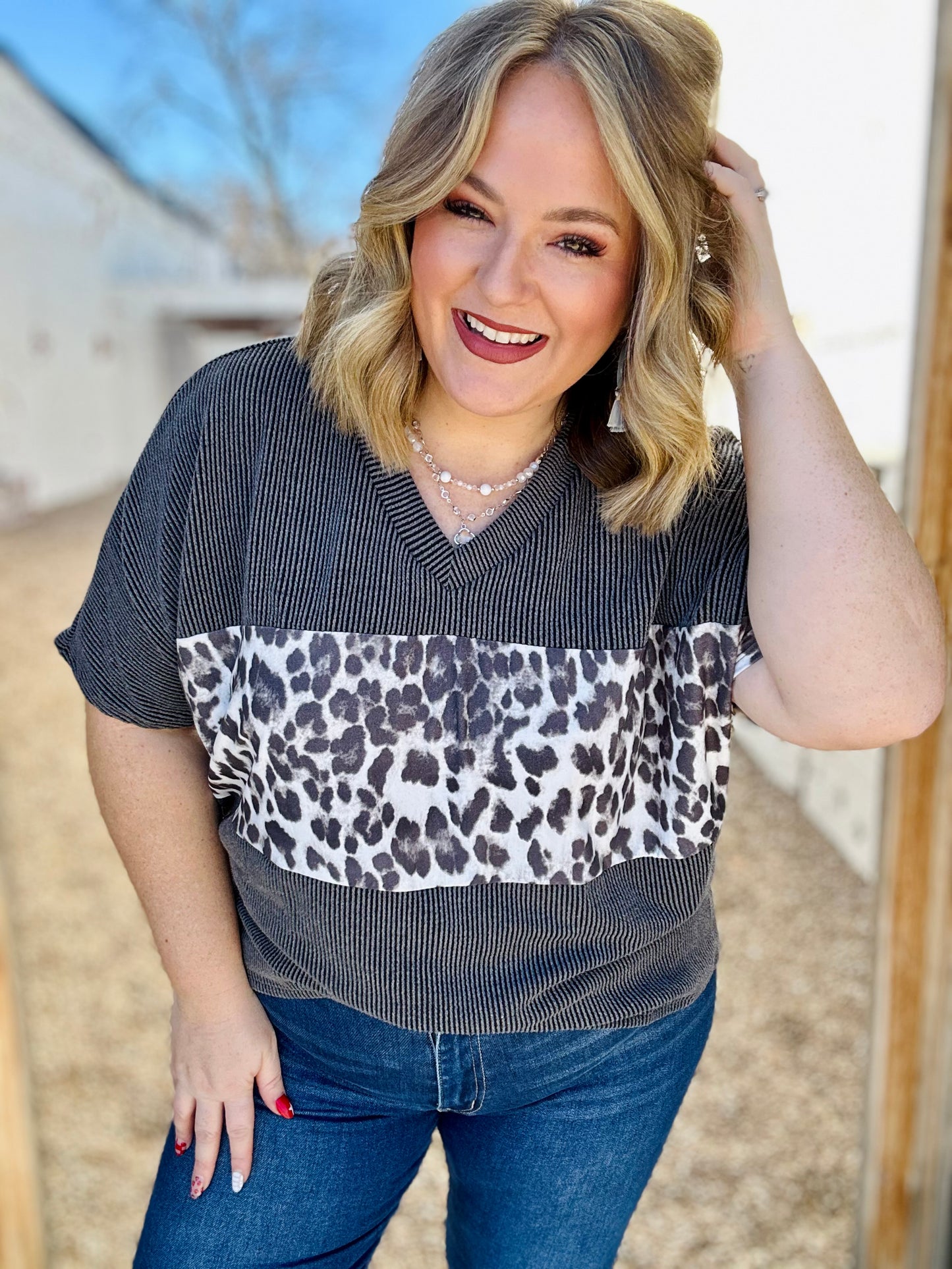 Sherry Ribbed Leopard Top