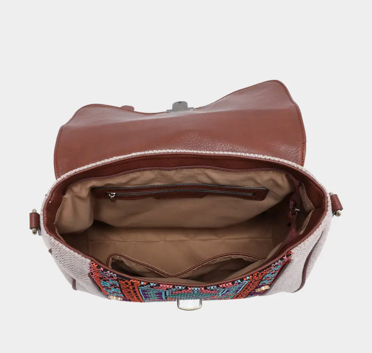Harlow Aztec Embroidered Satchel in Black