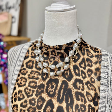Layered Baroque Pearl & Chain Necklace