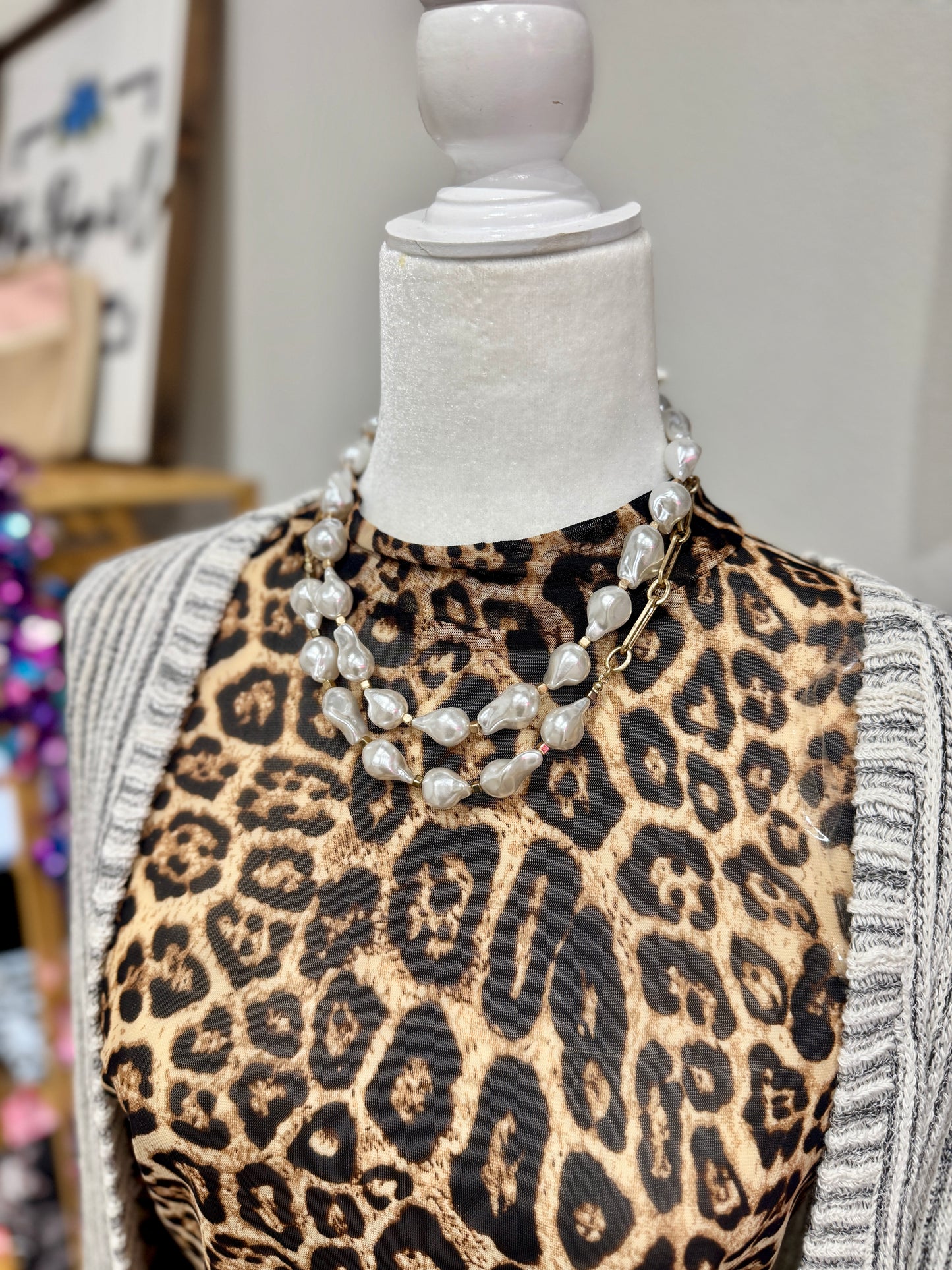 Layered Baroque Pearl & Chain Necklace