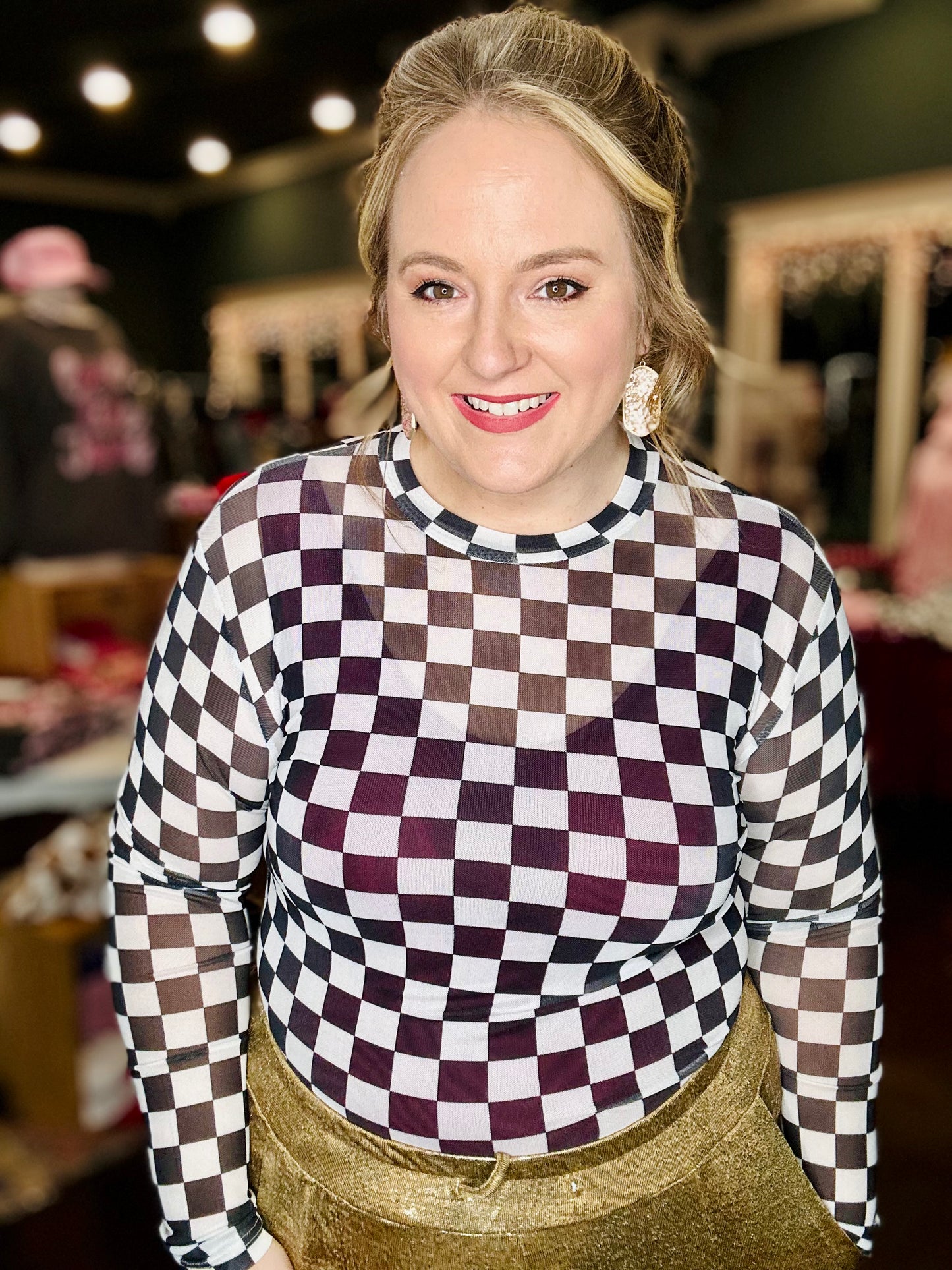 Black Checkered Mesh Top