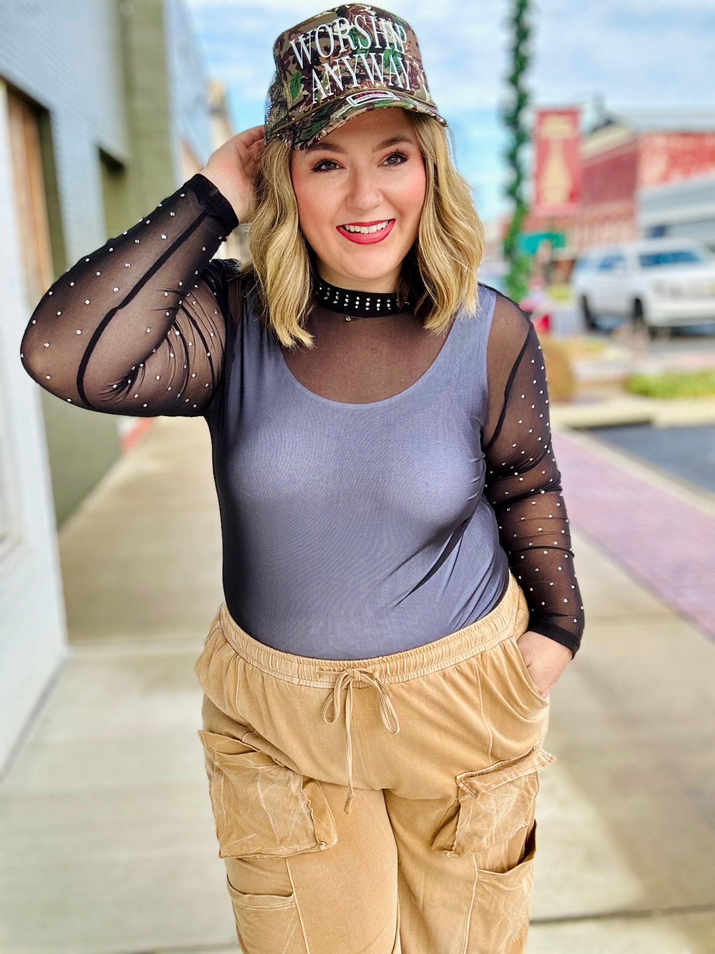 Stars at Night Rhinestone Mesh Top