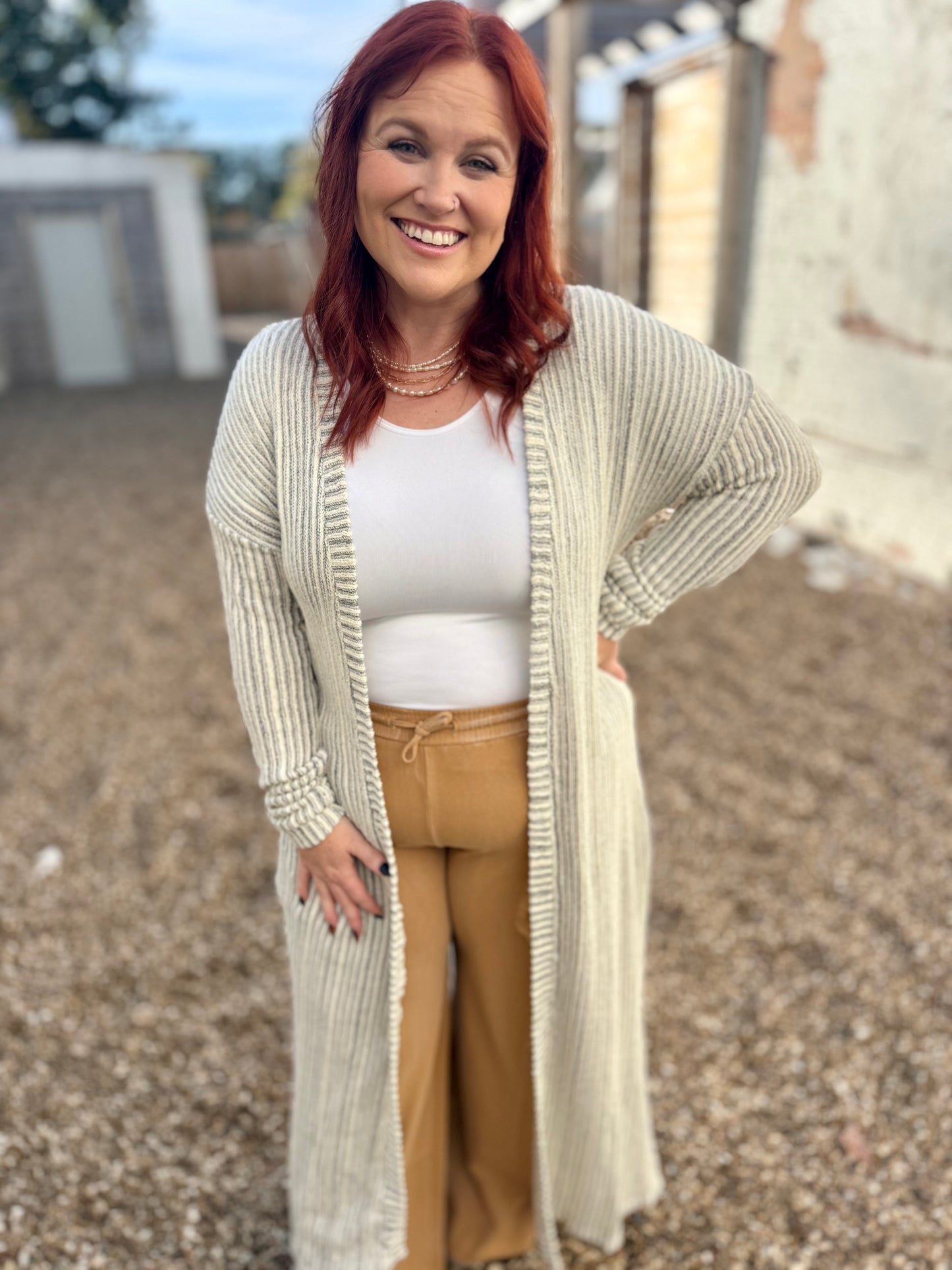 Martha Striped Loose Knit Duster